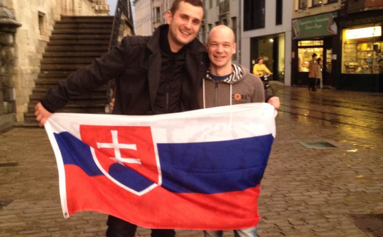 Miroslav Bábik en Jozef Skopec, twee Slovaken in Gent, aan het Belfort, 2014